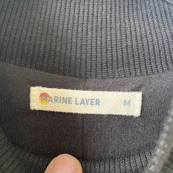 Marine Layer Lexi Ribbed Midi Dress Sz M Black Short Sleeve Mock Neck Lined - Picture 5 of 13